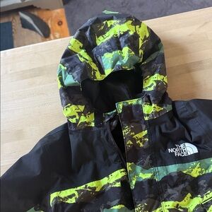 The North Face Neon Green and Black Hooded Rain Jacket kids 2